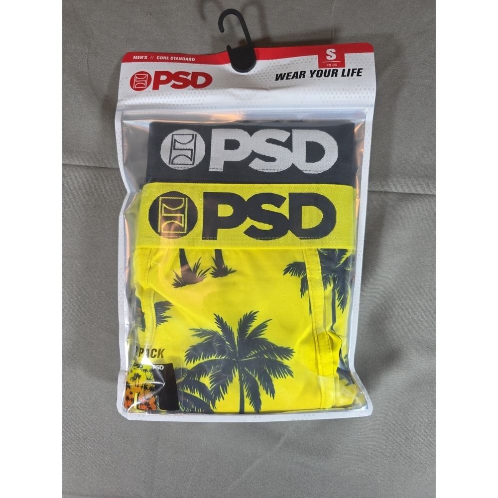 PSD Mens 2 Pack Boxer Briefs Yellow Palm Tree Black Core Standard Underwear S